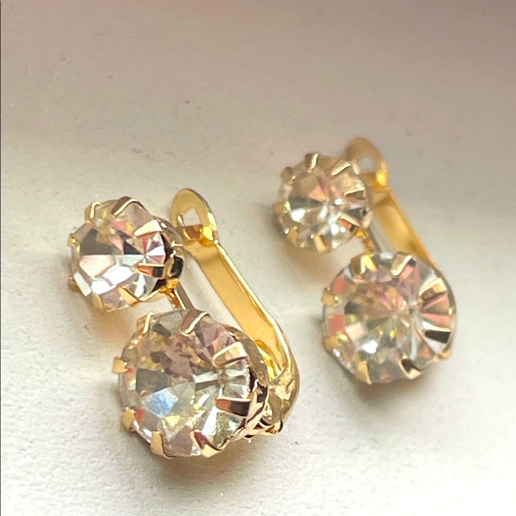Elegant Gold And Crystal Clip-On Earrings